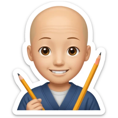 quero um personagem de descendencia japonesa, um pouco calvo e sorrindo com um lapis na mao sticker