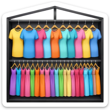 Clothing Store – racks of folded shirts and hanging dresses.

 sticker