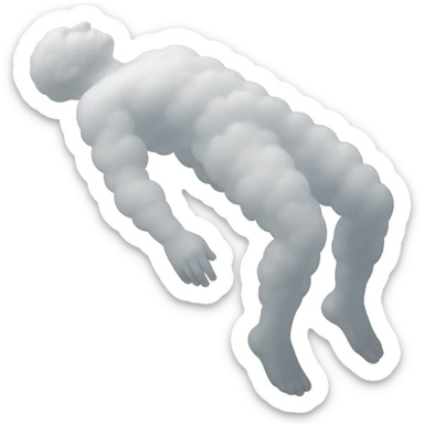 side view unconscious person flying with torso upwards, limbs downwards, made of white fluffy clouds, matte glass style sticker