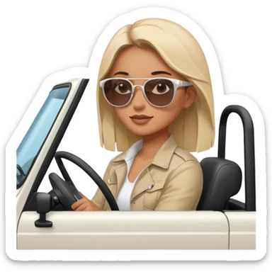 make the jeep white color, show a 45 degree angle and the girl giving a side look sticker