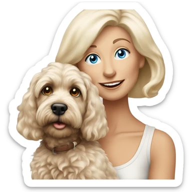 blue eyed old blonde lady with dark brown Cockapoo puppy dog sticker