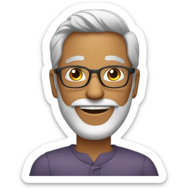 A smiling Indian man with grey hair, beard, glasses, and a gold tooth sticker