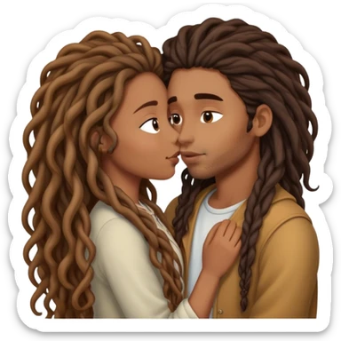 Long curly hair brown girl, long dread brown boy, couple kissing sticker