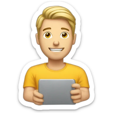 White guy typing with his phone sticker