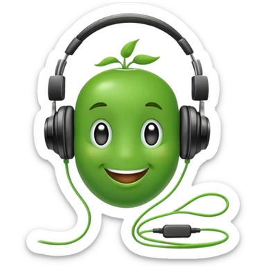 happy green pea with big headphones sticker