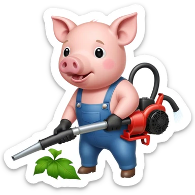 Pig with leaf blower  sticker