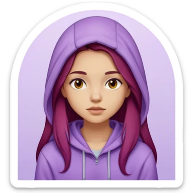 Dark red long hair light skinned Girl wearing a lilac colored hoodie  sticker