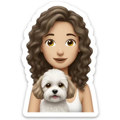 Brunette long haired girl with white maltipoo sticker