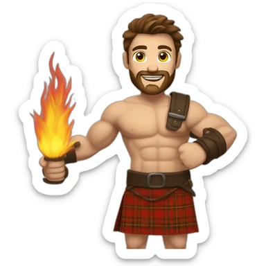 monty starting fire wearing a kilt flexed bicep muscle brown haired sticker