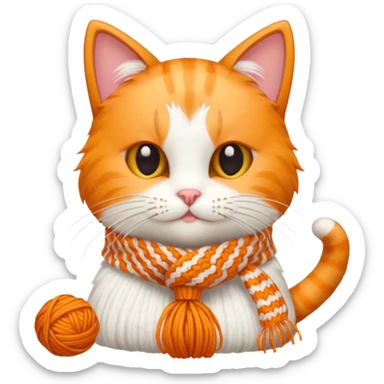 Cat knitting a tiny scarf sticker