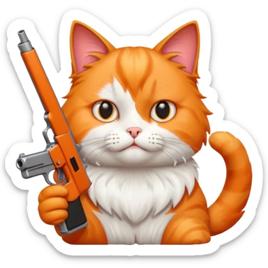 Upset cat with a gun sticker