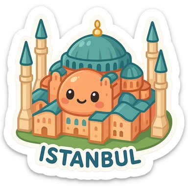 Isometric illustration of Istanbul, featuring photorealistic Hagia Sophia sticker