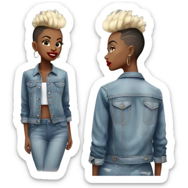 Monochrome girl Mohawk denim jacket hoop earrings red lipstick  sticker