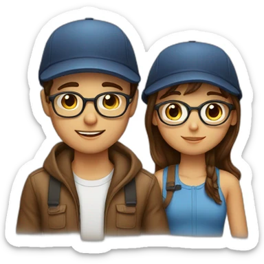 A Girl with Brown Hair and glasses in Love with a Boy with a cap and glasses sticker