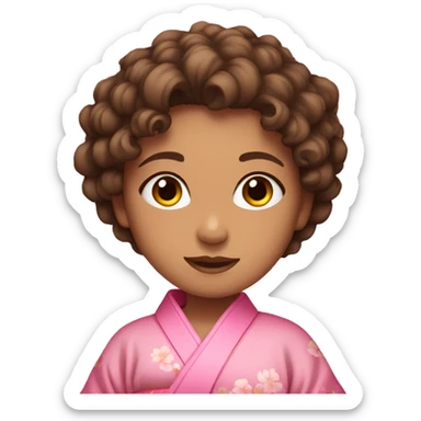 Girl with brown curly hair and brown eyes wearing an pink kimono  sticker
