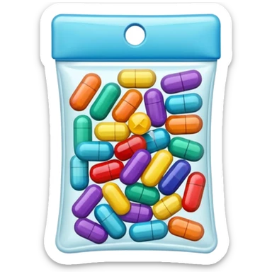 Small transparent baggie filled with colorful pills sticker