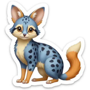 Blue, orange-pointed, soft realistic romantic vintage antique divine beautiful elegant pretty precious cute young youthful  Fakémon-Pokémon-opossum-feline-mouse-serval-caracal-chinchilla-Minccino-Cinccino-Meowstic-rodent-hybrid-creature with a big fluffy bushy tail (full body) sticker
