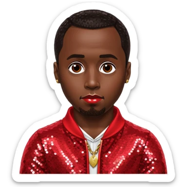 P. Diddy with dark brown hair, red sequin outfit sticker