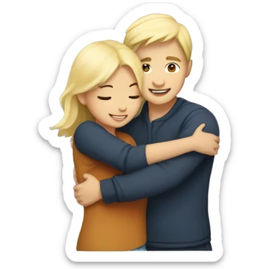couple hug (Asian girl and blond boy) with warm smiles sticker