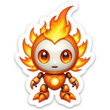 cute fire sprite with robotic eyes sticker