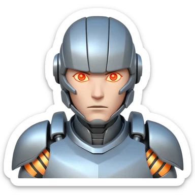 mechanical armored man portrait, head and shoulders only, futuristic metal armor, glowing energy lines, robotic shoulder plates, intense expression, sci-fi warrior vibe, 3D cartoon style, mobile game icon style, clean background, no text, no watermark
  sticker