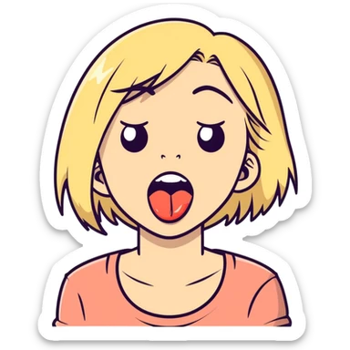 Blonde girl sticking her tongue out and crying sticker