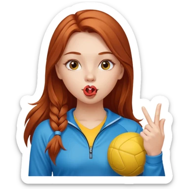 A cute ukrainian girl, with long auburn hair, playing sports, she's blowing a kiss. sticker