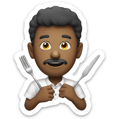 Person who is hungry, who drooles with cutlery in his hands sticker