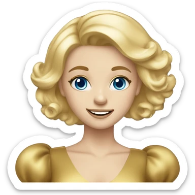 Blonde girl with blue eyes in gold dress at New Year’s party sticker