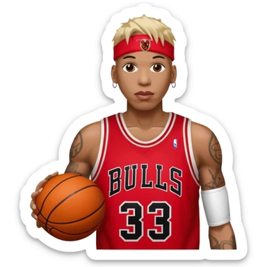 Dennis Rodman with a basketball and 91 Chicago bull  sticker