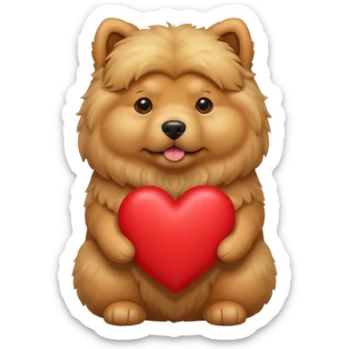 A dog holding a large heart (modeled after a Golden Chow) sticker