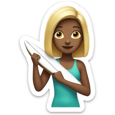 girl holding a surfboard in her hands sticker
