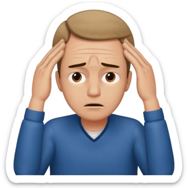An overwhelmed man touching his forehead with his hands sticker