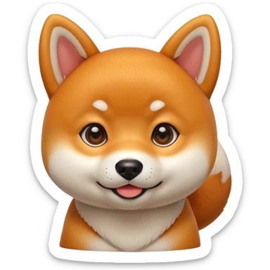 3 month old Shiba Inu mascot emoji, confident expression, big glossy eyes, soft fur texture simplified, 3D cartoon style, vibrant orange color, studio lighting, clean background, minimal, high detail, 4K sticker