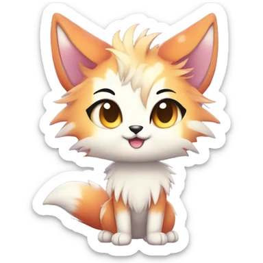 a colorful shiny sparkle-furry fur-sona kemono-style-chibi-style cat-fox-Fakémon-hybrid full body sticker
