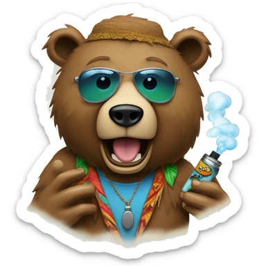 a hippy snazzy cut bear vaping and vape coming out from both its ears. sticker