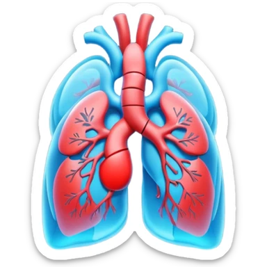 A 3D cartoon glowing digital lungs hologram with heartbeat lines, blue light effects, Memoji-style. sticker