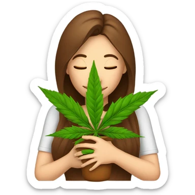 Woman with brown hair hugging marijuana plant sticker