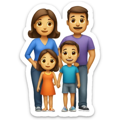 familia de papa, mama, dos niños y 2 mascotas sticker