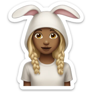 A little girl wearing a rabbit mask sticker