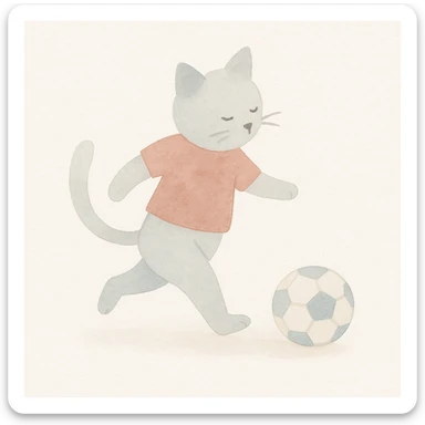 cat playing soccer, watercolor art style sticker
