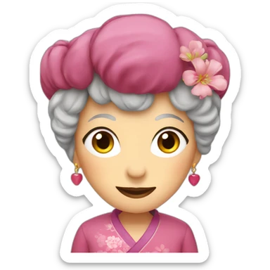 Chinese senior lady wear Glasgow love sign sticker