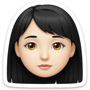 "Create a girl emoji with long black hair and short bangs under the eyebrow" sticker