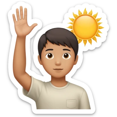 Asian boy direct his left arm on the sun  sticker