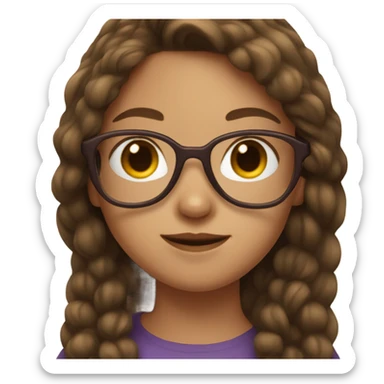 Girl with brown hair wearing heart shaped glasses sticker