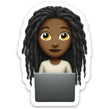 Black girl with dreadlocks behind computer sticker