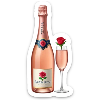 bottle of sparkling rosé champagne with a rose logo on the label, tilted up and to the left, no glass sticker