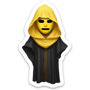 robed man with yellow drama mask sticker