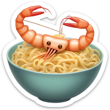 Shrimp eating buldak noodles sticker