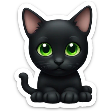 small shy black cat with green eyes  sticker